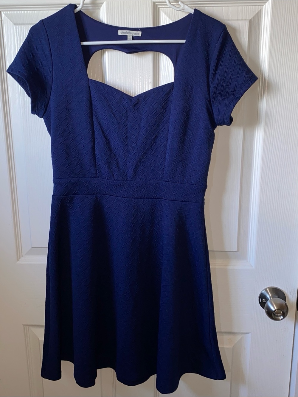 Charlotte Russe Womens Blue Short Sleeves Key Hole Fit & Flare Dress Size L